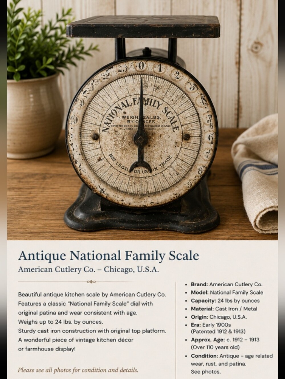 Antique National Family Scale - Black and Cream